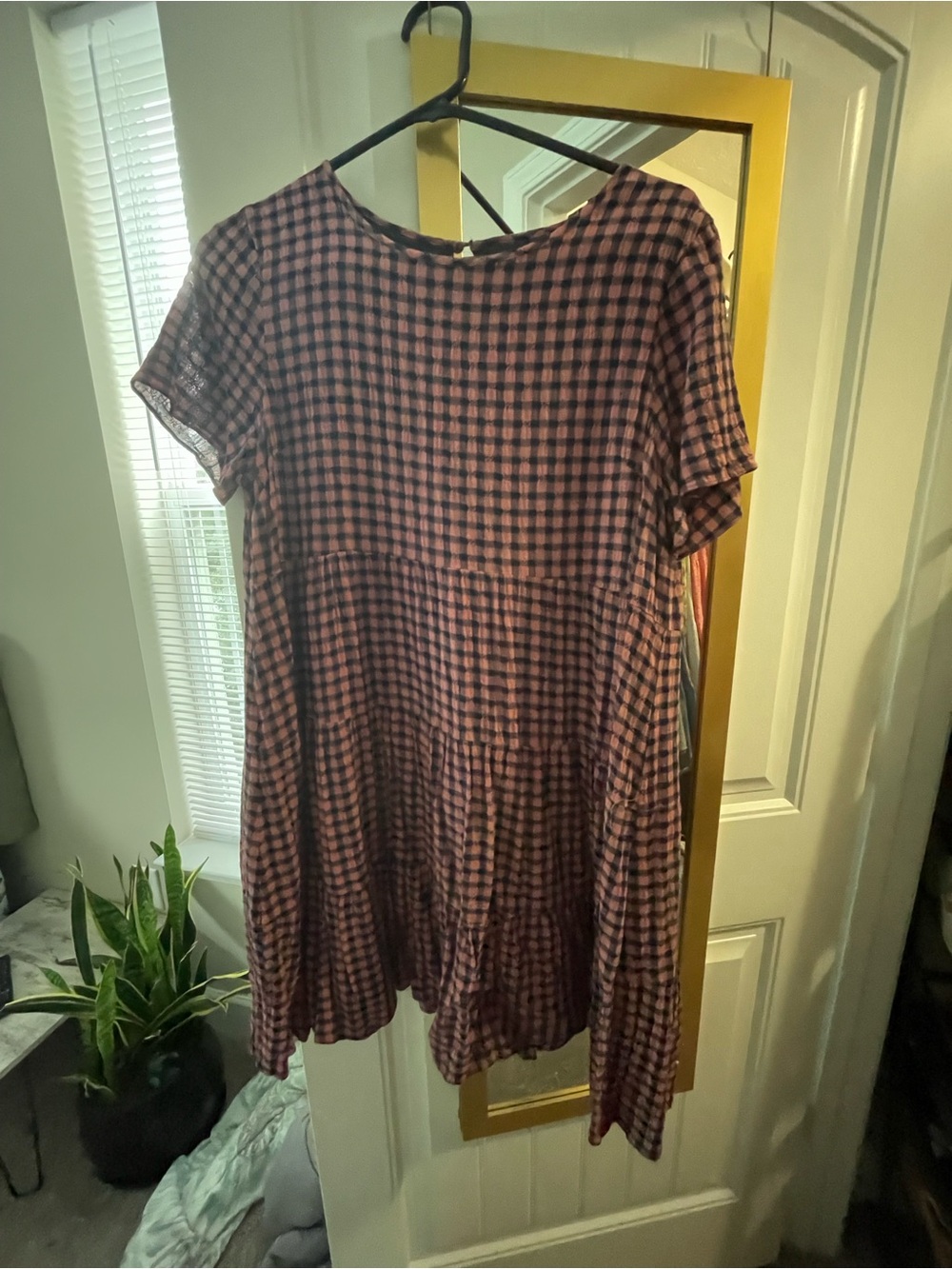 Madewell Pink and Black Plaid Short Sleeve Dress